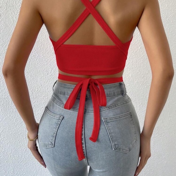 Red Ribbed Crop Top - Picture 2 of 2